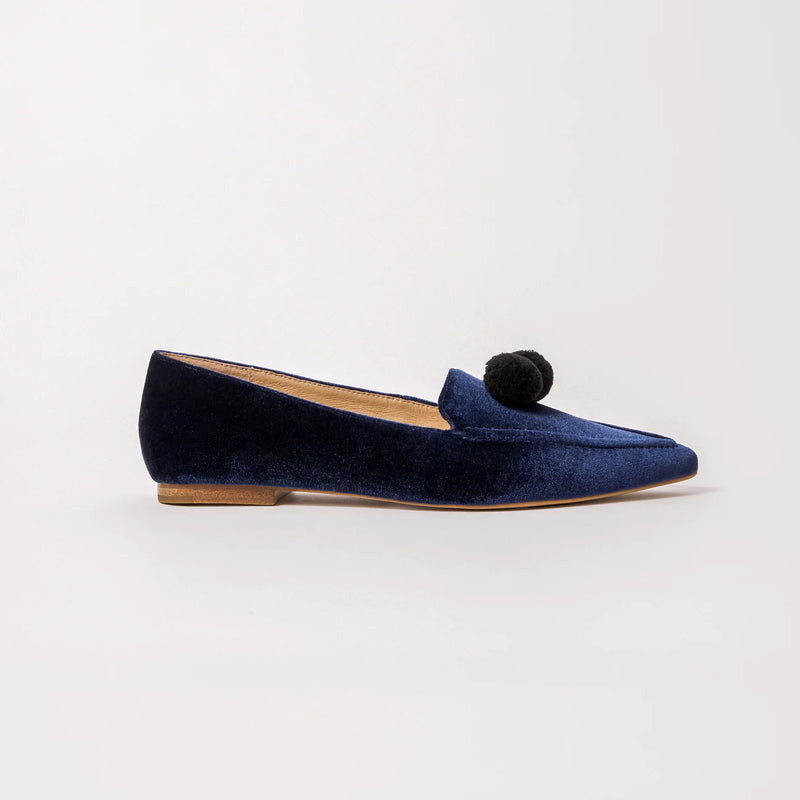 Pointed Flat - Navy with PomPom