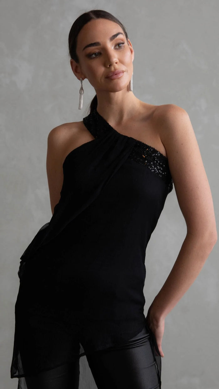 Vienna Sequin One Shoulder Top